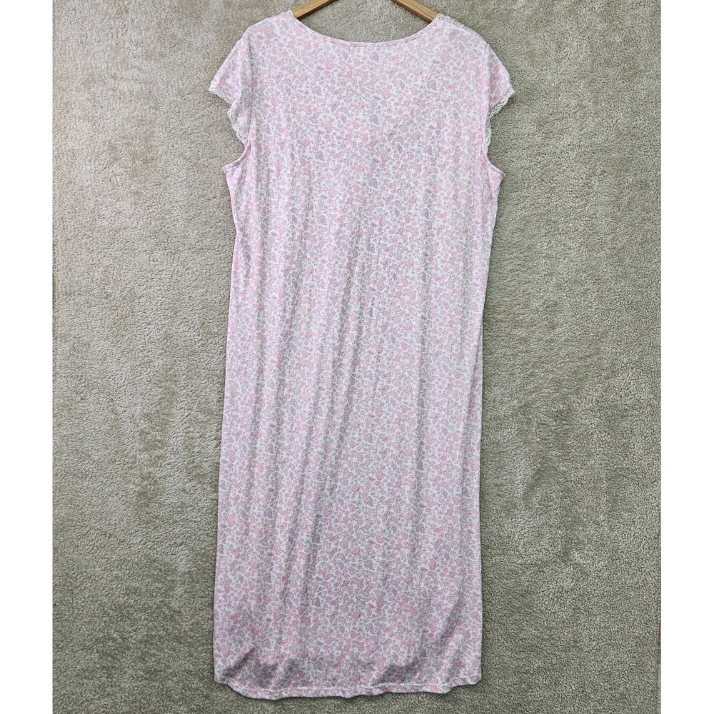 Miss Elaine Nightgown XL Pink Floral Paisley Long Cap Sleeve Lace Trim Maxi - Picture 8 of 16